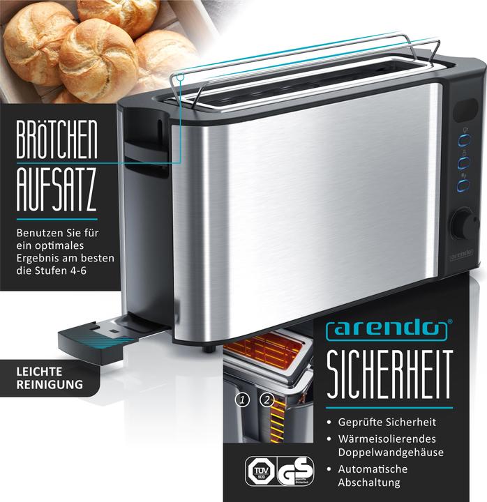 Produktbild Arendo Frühstücks Set, Wasserkocher 1,5l Temperaturwahl, 2-Scheiben Toaster & Eierkocher für 8 Eier, Silber