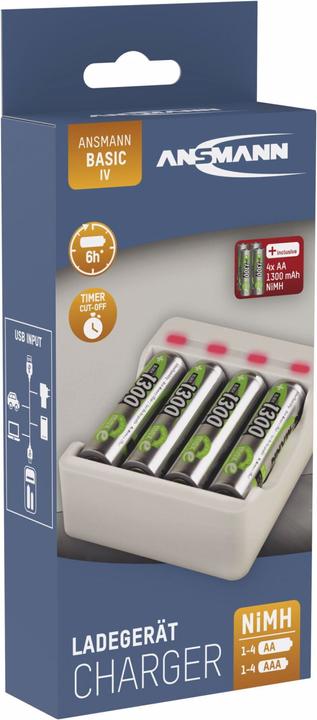 Actual product image Ansmann Charger Basic IV incl. 4 x AA 1300mAh battery (1 pcs., AA, 1300 mAh, Rechargeable battery)