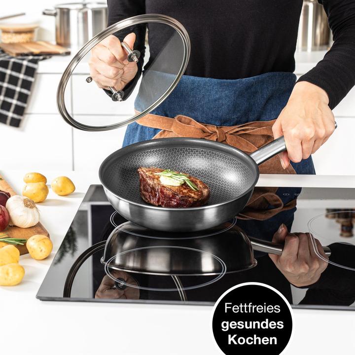 Image du produit Moritz & Moritz Couvercle de poêle universel en acier inoxydable 30cm - Couvercle pour poêle comme complément idéal (Verre)