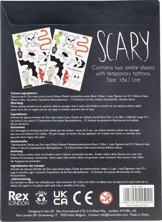 Actual product image Rex London Temporary Tattoos Scary