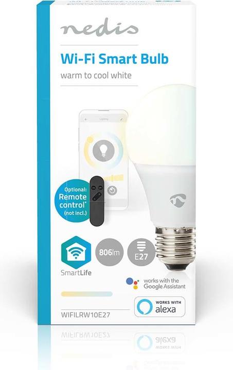 Image du produit Nedis WIFILRW10E27 SmartLife LED Bulb WLAN E27 806 lm 9 W warm to cool white 2700 - 6500 K Classe énergie (E27, 9 W, 806 lm, 1 x, F)