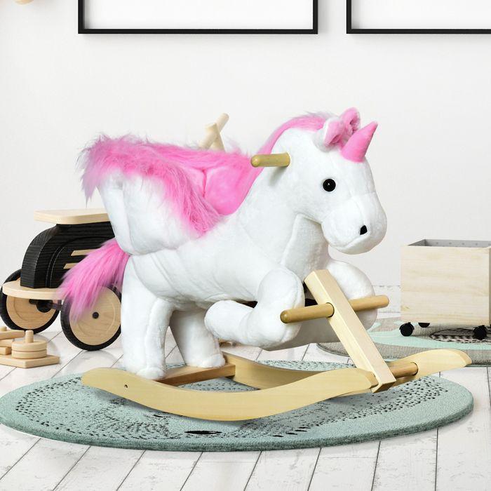Immagine prodotto Swisshandel24 Cavallo a dondolo Animale a dondolo per bambini Rosa+Bianco 65 x 32 x 55 cm