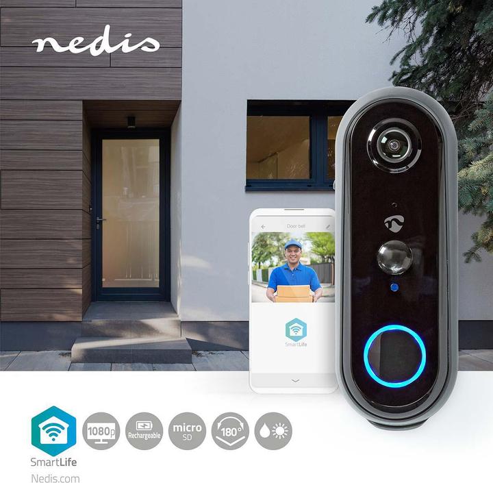 Image du produit Nedis Smartlife portier vidéo Wi-Fi alimenté par batterie AndroidT / IOS Full HD 1080p Cloud / m (WiFi)