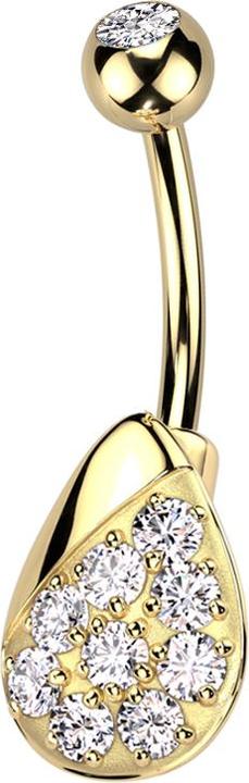 Produktbild Star Piercing Banane vergoldet mit Kugel vergoldet Kristall silber und Tropfen mit Kristallen silber (Chirurgenstahl 316L, Messing)