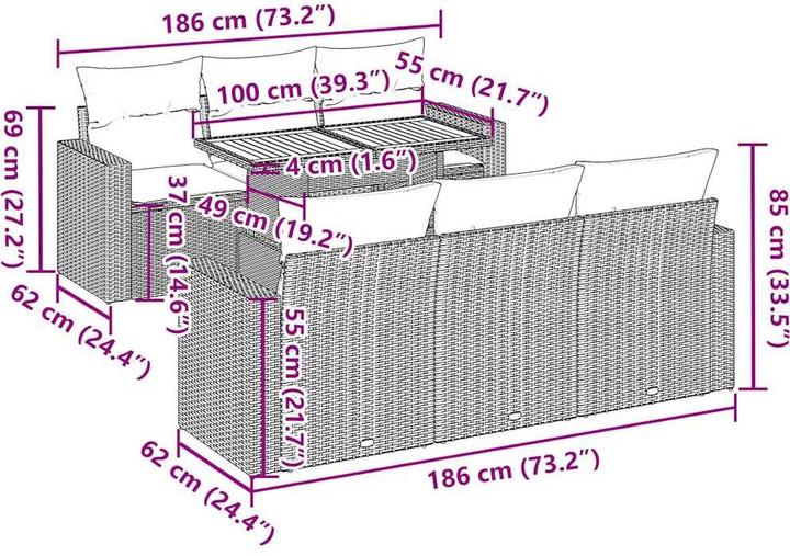 Produktbild VidaXL 10-tlg. Garten-Lounge-Set mit Kissen