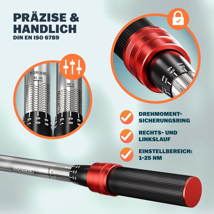 Produktbild Monzana Drehmomentschlüssel Set (1/4", 1 Nm, 25 Nm)