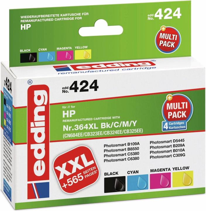 Produktbild Edding Tinte ersetzt 364, 364XL Kompatibel Kombi Pack Schwarz, Cyan, Magenta, Gelb 424 (BK)