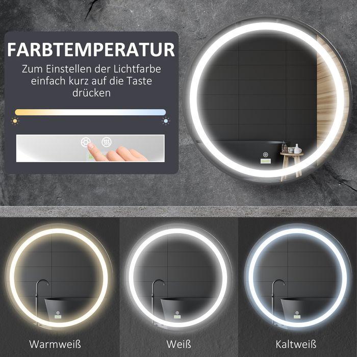 Image du produit Swisshandel24 Miroir de salle de bain, éclairage LED, intensité variable, 3 couleurs de lumière, cadre (Ø 60 cm)