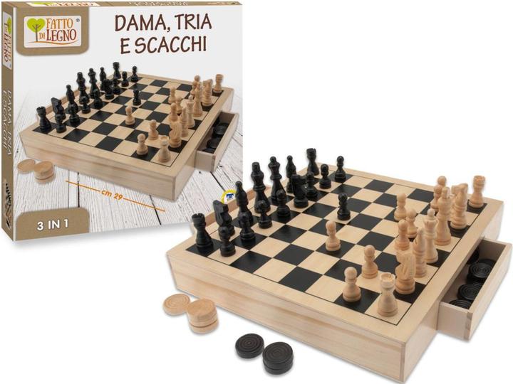 Actual product image Teorema Made Of Wood - Wooden Triad Chess Checkers With Opening Drawers