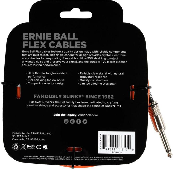 Actual product image Ernie Ball Instrument cable 6421 - 6.09 m, orange (6.09 m, 6.3mm jack)