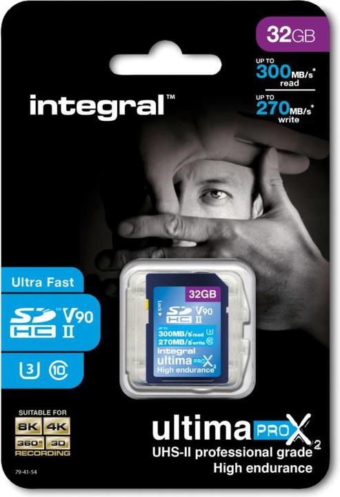 Actual product image 32GB SDHC UHS-II U3 V90 – 300-270 MB/s (32 GB, SDHC, U3, UHS-II)