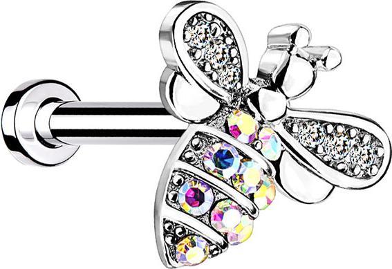 Immagine prodotto Star Piercing Micro Labret filo interno ape argento con cristalli (Ottone, Acciaio chirurgico 316L)