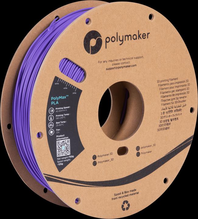 Productafbeelding Polymaker PA06009 PolyMAX Taai Filament hoge stijfheid, hoge treksterkte (PLA, 1.75 mm, 750 g, Paars)