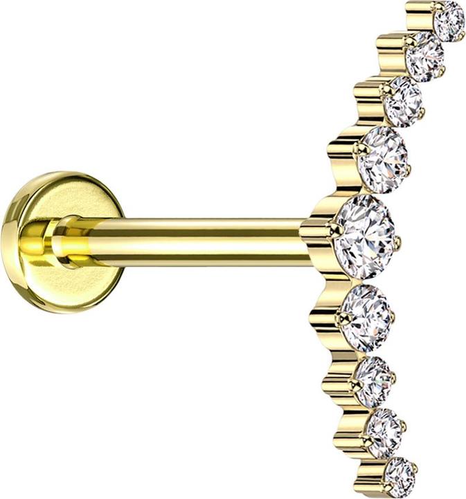 Produktbild Star Piercing Micro Labret Innengewinde vergoldet gebogen silber neun runde Kristalle silber (Titan G23, ohne Messing)