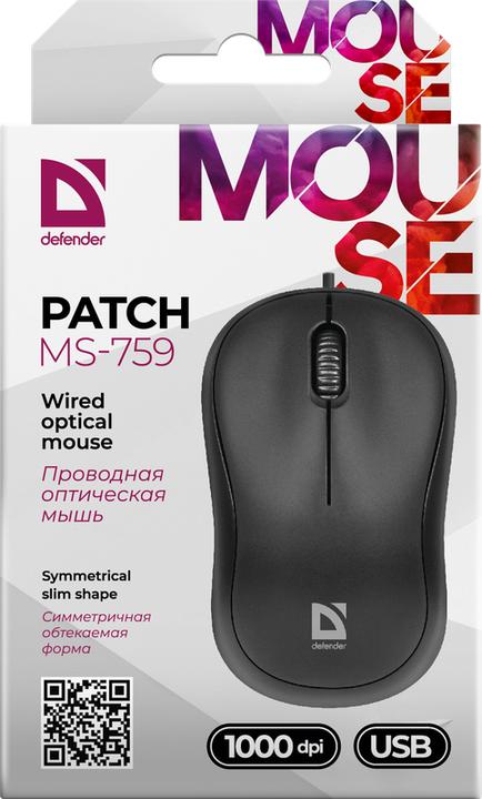 Actual product image Defender MAUS PATCH MS-759 BLACK OPTICAL 1000dpi 3P (Cable)