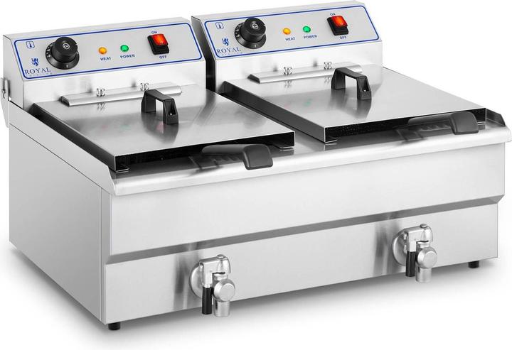 Produktbild Royal Catering Fritteuse Starkstrom Doppel Edelstahl Fritteuse Kaltzonen 6000 Watt 2 x 16 l (EU-Stecker)