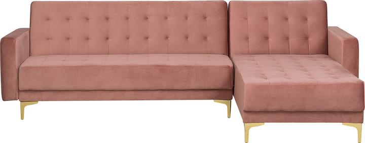 Pink velour corner sofa bed ABERDEEN for 4 people