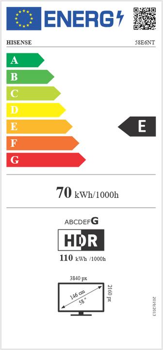 Etichetta energetica Hisense TV 58E6NT (58", LED, UHD, 2023)
