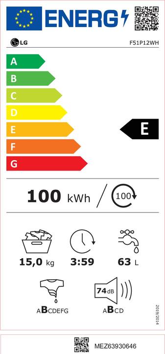 Energie-Label LG LL FRONT 15KG F51P12WH (15 kg)