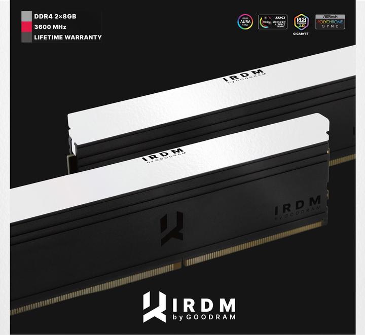 Produktbild Goodram IRDM 3600 MT/s 2x8GB DDR4 KIT DIMM RGB (2 x 8GB, 3600 MHz, DDR4-RAM, DIMM)