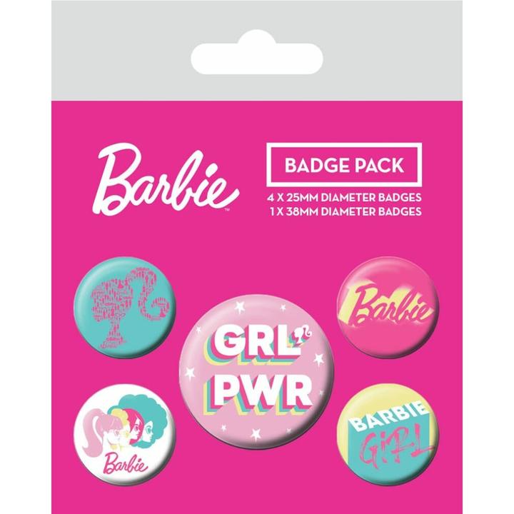 Actual product image Pyramid Barbie pack 5 badges Girl Power