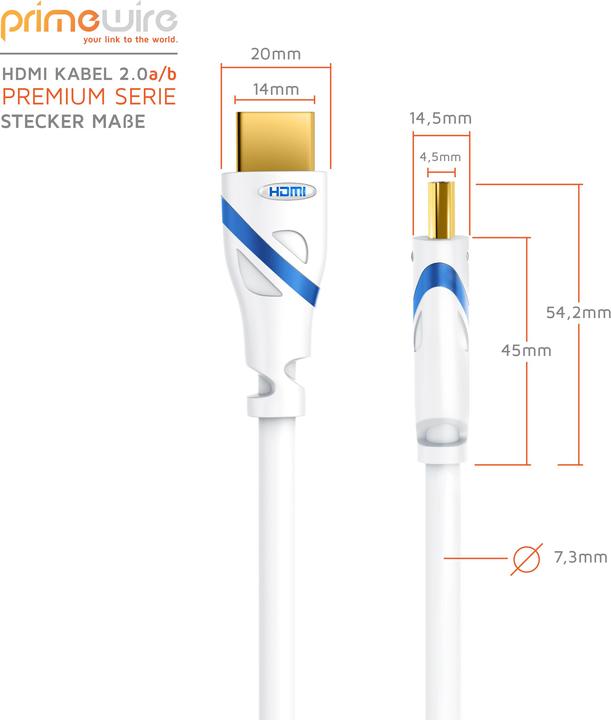Actual product image Primewire HDMI cable 2.0b - 4k 60Hz Ultra HD - Ethernet Highspeed - Full HD - 3D - ARC - 3 x shielded (7.50 m, HDMI)