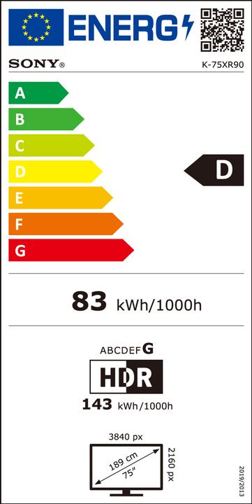 Energie-Label Sony K-75XR90 (75", Bravia 9, QLED, Mini-LED, 4K, 2024)