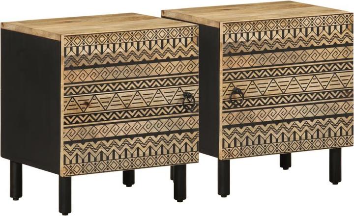 Actual product image VidaXL Bedside table Bedside cabinet Bedside chest of drawers Bedside console 2 pcs. Rough mango wood (40 x 33.5 x 46 cm)