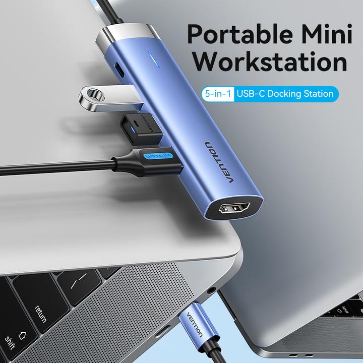 Actual product image Vention USB-C to HDMI/USB 3.0 x 3/PD Docking Station 0.15M Blue Aluminum Alloy Type (USB-C)