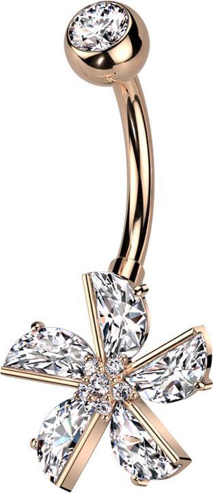 Image du produit Star Piercing Banane rosegold mit Kugel Kristall silber und Blume Kristalle silber (Acier chirurgical 316L, Laiton)