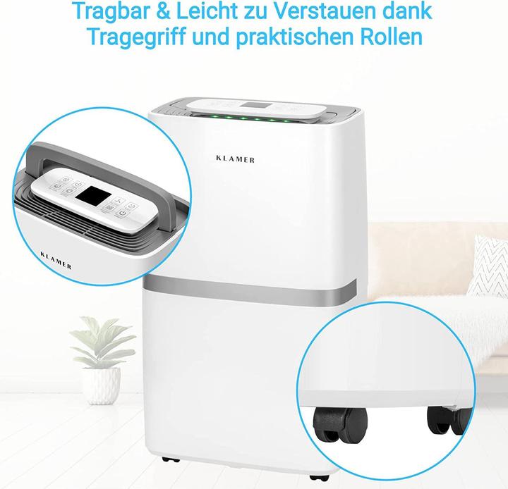 Image du produit KLAMER Déshumidificateur 25L, 195m³ de circulation d'air par heure, déshumidificateur 420W, réservoir 5.5L (35 m², 25 l/24h)