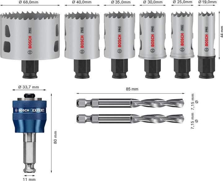 Actual product image Bosch Professional Zubehör PRO Multi Material PC Plus hole saw set, 9 pcs. (19 mm, 68 mm, 35 mm, 30 mm, 40 mm, 25 mm)