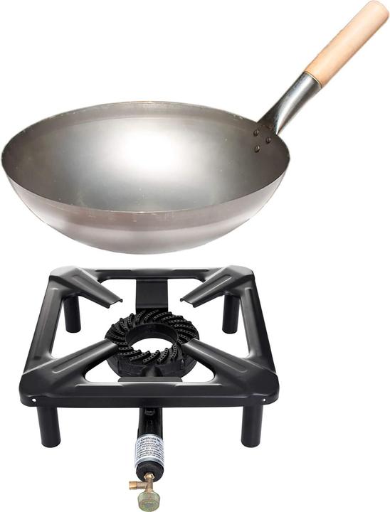Paella World International Hockerkocher-Set (klein) mit Stahl-Wok Ø 30 cm - ohne Zündsicherung