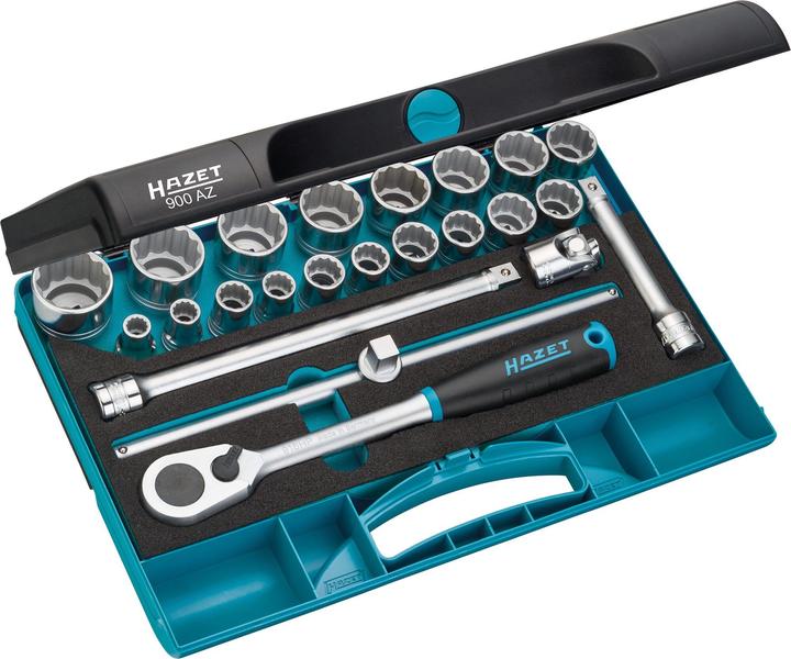 HAZET Steckschlüssel Satz 900AZ ∙ Vierkant12,5 mm (1/2 Zoll) ∙ Aussen Doppel-Sechskant-Tractionsprof… (3/8")