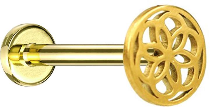 Produktbild Star Piercing Micro Labret Innengewinde vergoldet Blume des Lebens (Chirurgenstahl 316L, ohne Messing)