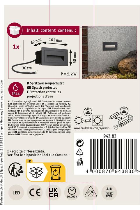 Productafbeelding Paulmann Lampen Wand DL lang (500 lm, IP44)