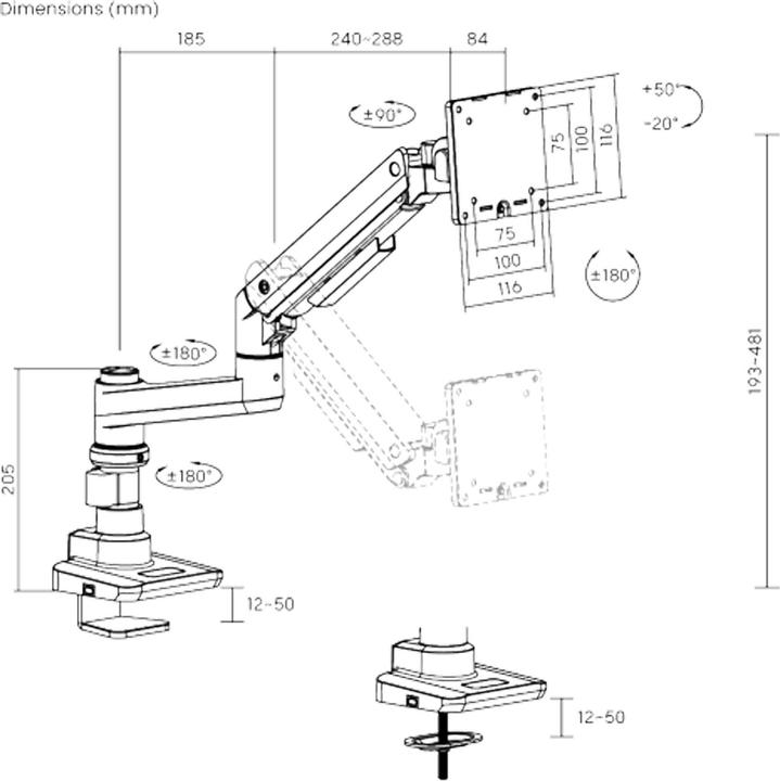 Produktbild Wiltec Monitorhalterung Schreibtisch bis 20kg Monitorhalter VESA flach & gebogen