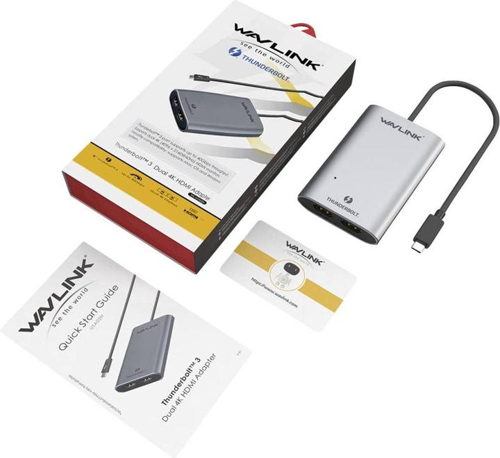 Actual product image Wavlink WS-UTA02H Thunderbolt / HDMI Adapter (1x Thunderbolt - 2x HDMI®) Space Grey single wire 50cm (HDMI, Thunderbolt, 50 cm)
