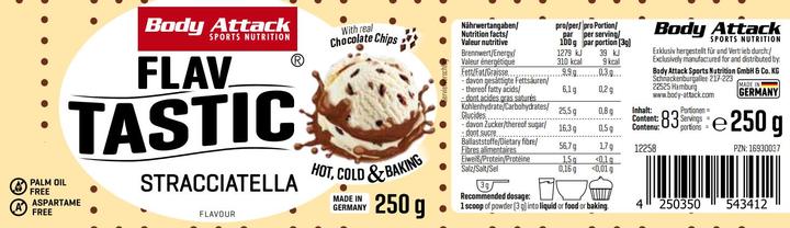 Nutritional values and ingredients Body Attack Flav Tastic (250g can) (Stracciatella, 1 pcs., 250 g)