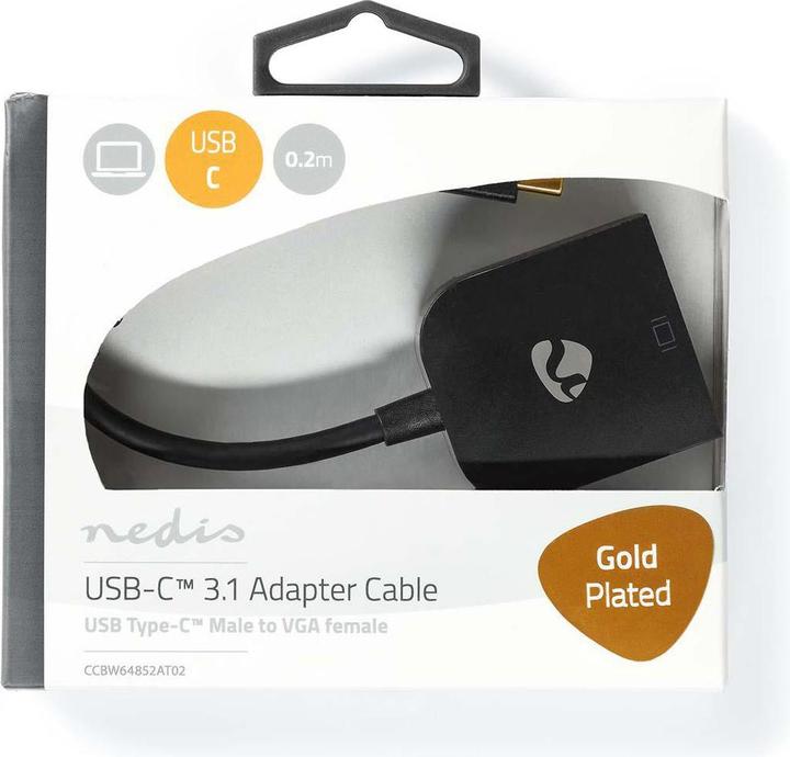 Produktbild Nedis USB-Adapter USB 3.2 Gen 1 USB-CT Stecker VGA Buchse 0.20 m rund Vergoldet PVC Anthrazit Verpac (USB Typ-C, 20 cm)