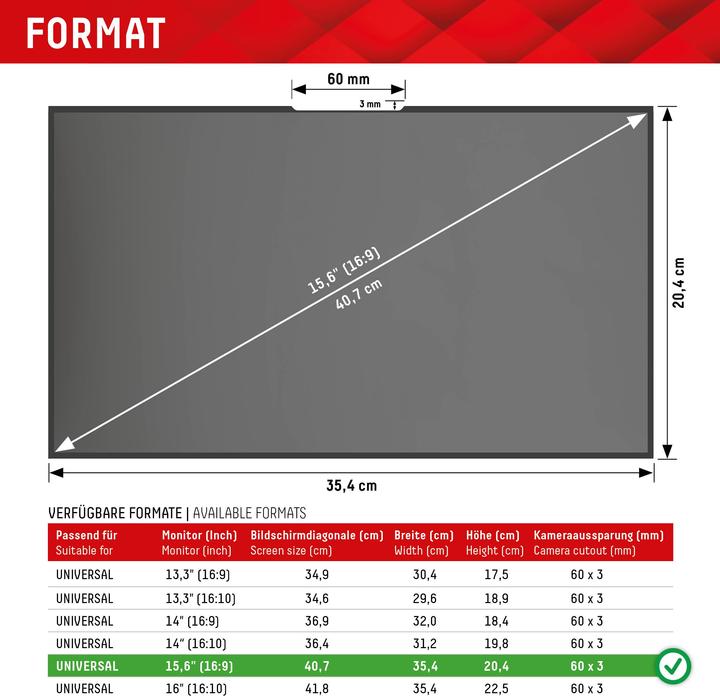 Actual product image Displex Privacy Safe randlos, Laptop Blickschutzfilter (15.60", 16 : 9)