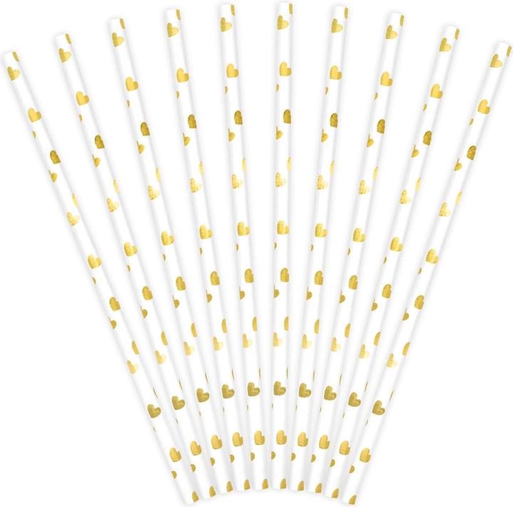 Image du produit Partydeco Paille en papier - Coeurs Or (10p.) (10 x)