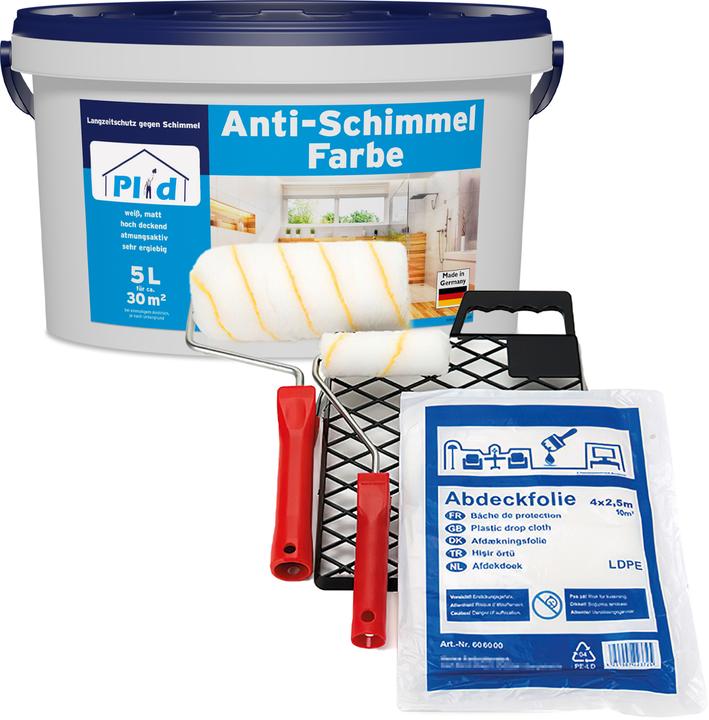 Actual product image Plid Anti-mould paint 5l + painting set, for approx. 30m² / anti-mould paint (White, 5 l)