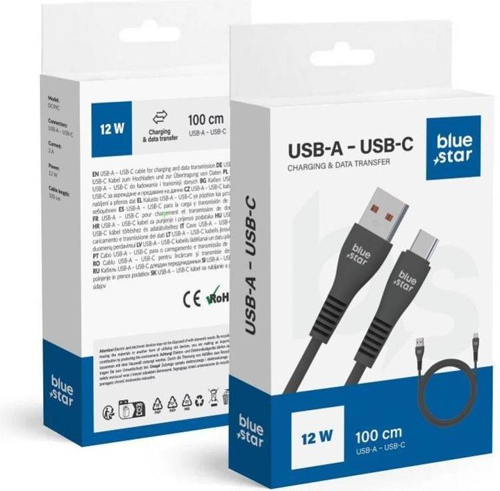 Produktbild BlueStar Cable Blue Star BLUE STAR cable USB A to Type C 2A 12W DC99C 1 m black (1 m, USB 2.0)