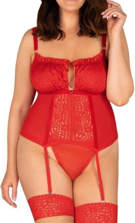 Actual product image Obsessive Suspender chemise with floral lace plus thong (6XL)