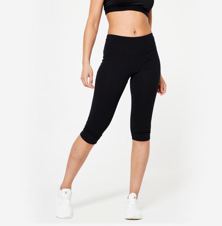 Domyos 3/4 Leggings Damen Slim - schwarz