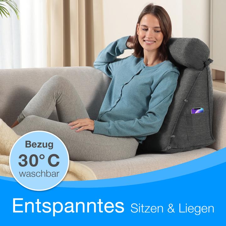 Produktbild Aktivshop Rückenkissen Bett/Sofa mit Abnehmbarer Nackenrolle und Seitentasche, Rückenstützkissen mit (55 x 50 x 30 cm)