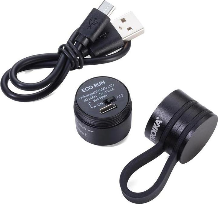 Actual product image Troika ECO RUN torch with LED light, 3 light functions, incl. charging cable, black (3.60 cm)