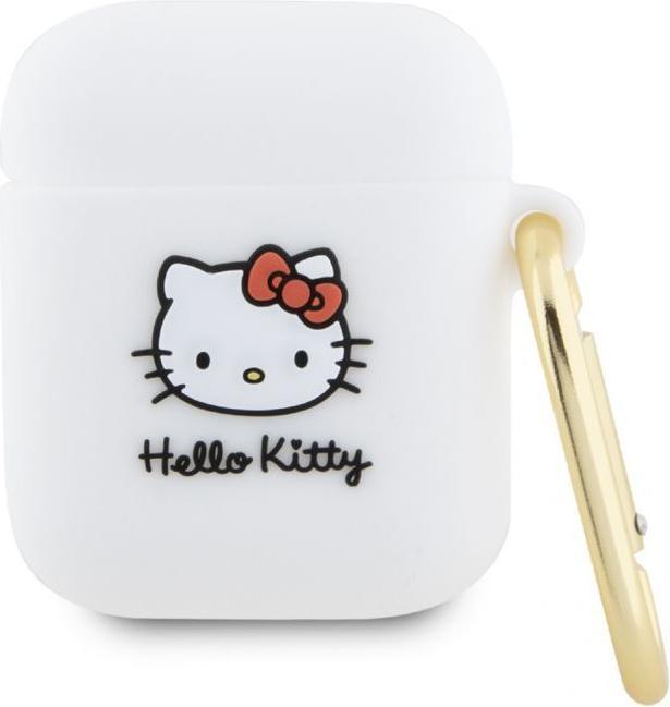 Actual product image Hello Kitty HKA23DKHSH Airpods 1/2 cover biały/white Silicone 3D Kitty Head (Headphone bag)