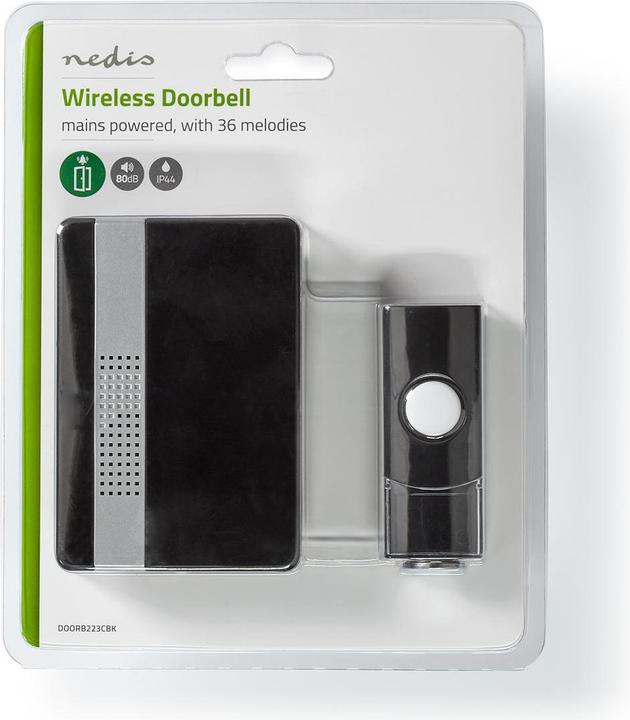 Actual product image Nedis Wireless doorbell set Mains power supply 220-240 V AC 50 Hz 1x CR2032 Volume: 80 dB S (Funk)